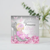 Princess Glitzer Shoe Pink Baby Dusche laden ein Einladung (Stehend Vorderseite)