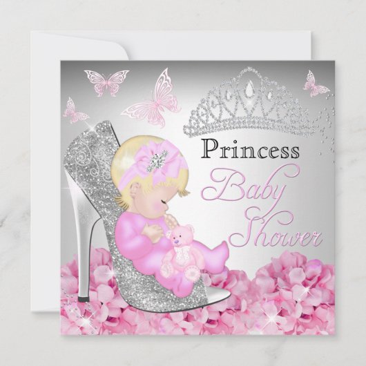 Princess Glitzer Shoe Pink Baby Dusche laden ein Einladung (Vorderseite)