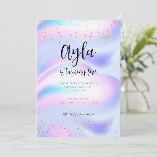 Princess Glitzern 5. Geburtstag Einladung (Stehend Vorderseite)