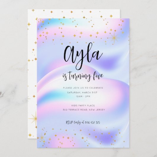 Princess Glitzern 5. Geburtstag Einladung (Vorne/Hinten)