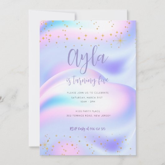 Princess Glitzern 5. Geburtstag Einladung (Vorderseite)