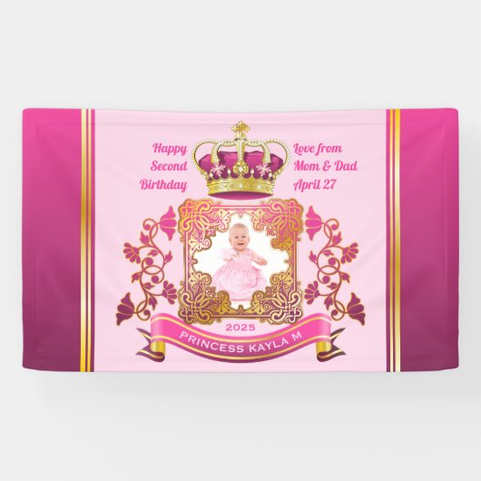 Princess Gold Crown Perlen Ihr Foto Extravaganten Banner (Horizontal)