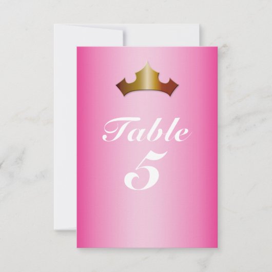 Princess Gold Crown Pink Party Tischnummer Card (Vorderseite)