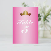 Princess Gold Crown Pink Party Tischnummer Card (Stehend Vorderseite)