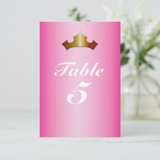 Princess Gold Crown Pink Party Tischnummer Card (Stehend Vorderseite)