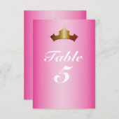 Princess Gold Crown Pink Party Tischnummer Card (Vorne/Hinten)
