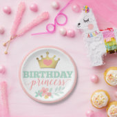Princess Gold Crown & Shabby Pink Floral Pappteller (Party)