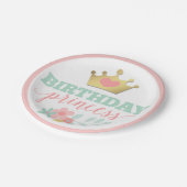 Princess Gold Crown & Shabby Pink Floral Pappteller (Schrägansicht)