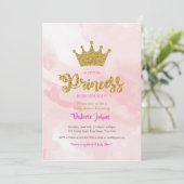 Princess Gold Glitzer Crown Baby Dusche Einladung (Stehend Vorderseite)
