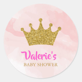 Princess Gold Glitzer Crown Baby Dusche Runder Aufkleber