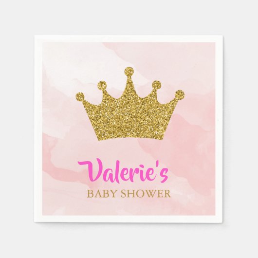 Princess Gold Glitzer Crown Baby Dusche Serviette (Vorderseite)