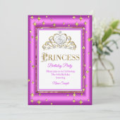 Princess Gold Lila Pink Birthday Party Einladung (Stehend Vorderseite)