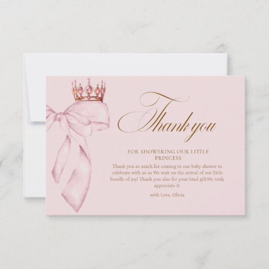 Princess Gold Pink Girl Baby Shower Dankeskarte (Vorderseite)