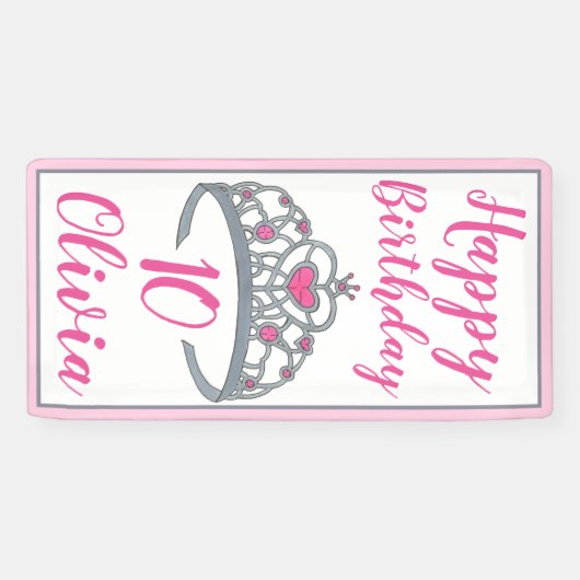 Princess Happy Birthday Party Tiara Dress Up Crown Banner (Horizontal)
