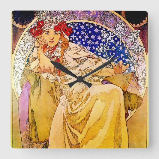 Princess Hyacinth Poster von Alphonse Mucha Quadratische Wanduhr (Vorderseite)