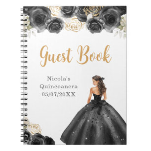 Princess in Black Dress Quinceanera Gästebuch Notizblock