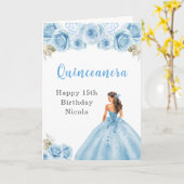 Princess in Blue Dress Quinceanera Geburtstag Karte (Gelbe Blume)