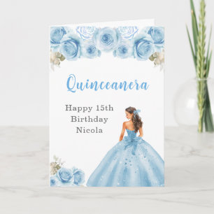 Princess in Blue Dress Quinceanera Geburtstag Karte