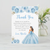 Princess in Blue Dress Quinceanera Vielen Dank Dankeskarte (Stehend Vorderseite)