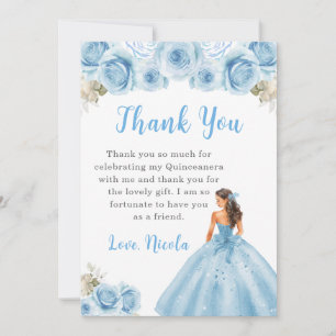 Princess in Blue Dress Quinceanera Vielen Dank Dankeskarte