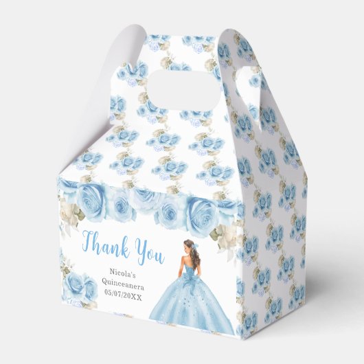 Princess in Blue Dress Quinceanera Vielen Dank Geschenkschachtel (Rückseite)