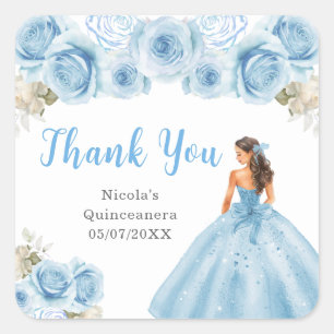Princess in Blue Dress Quinceanera Vielen Dank Quadratischer Aufkleber