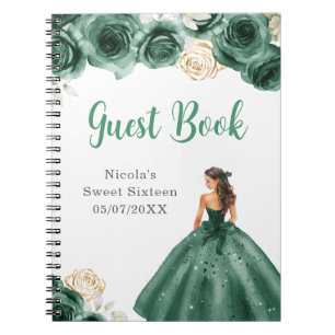 Princess in Dark Green Dress Sweet 16 Gästebuch Notizblock