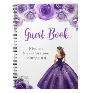 Princess in Dark Lila Dress Sweet 16 Gästebuch Notizblock