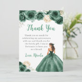 Princess in einem grünen Kleid Quinceanera Vielen Dankeskarte (Stehend Vorderseite)