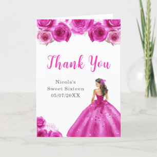 Princess in Hot Pink Dress 16 . Geburtstag Vielen Dankeskarte