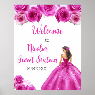 Princess in Hot Pink Dress 16 . Geburtstag Willkom Poster