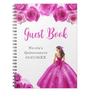 Princess in Hot Pink Dress Quinceanera Gästebuch Notizblock
