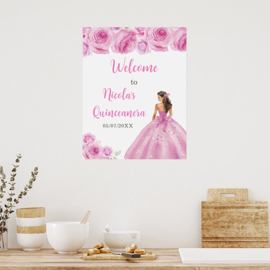 Princess in Light Pink Dress Quinceanera Willkomme Poster (Küche)