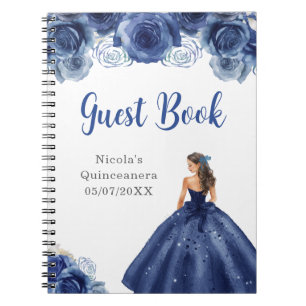 Princess in Navy Blue Quinceanera Gästebuch Notizblock