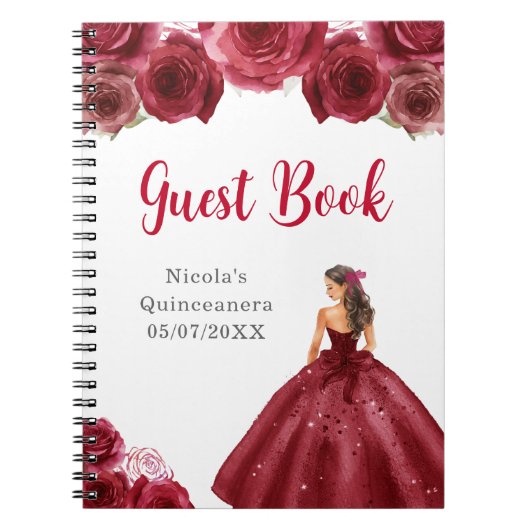 Princess in Red Dress Quinceanera Gästebuch Notizblock (Vorderseite)
