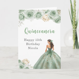 Princess in Sage Green Dress Birthday Quinceanera Karte