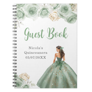 Princess in Sage Green Quinceanera Gästebuch Notizblock