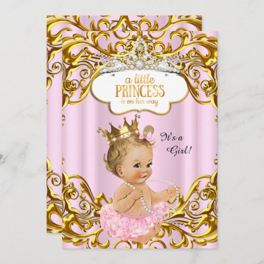 Princess ist auf dem Weg zum Baby Dusche Pink Blon Einladung (Vorne/Hinten)