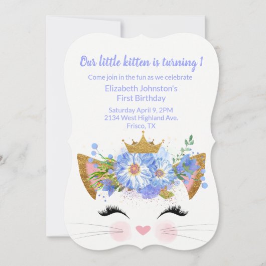 Princess Kitty Babys Einladung zum ersten Geburtst (Vorderseite)