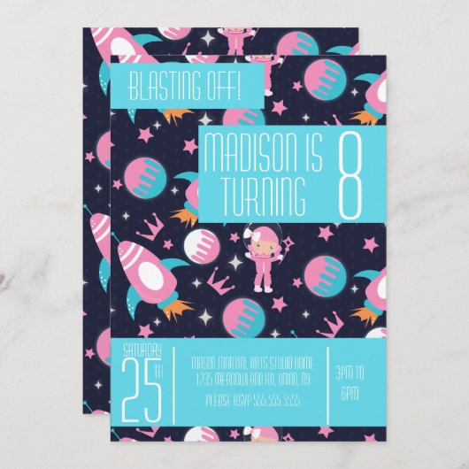 Princess Landing Rocket Ship Moon Geburtstag eines Einladung (Vorne/Hinten)