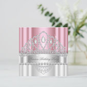 Princess Light Pink White Diamond Tiara Birthday Einladung (Stehend Vorderseite)
