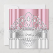 Princess Light Pink White Diamond Tiara Birthday Einladung (Vorderseite)
