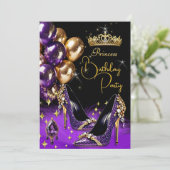 Princess Lila Glitzer High Heels Tiara Birthday Einladung (Stehend Vorderseite)