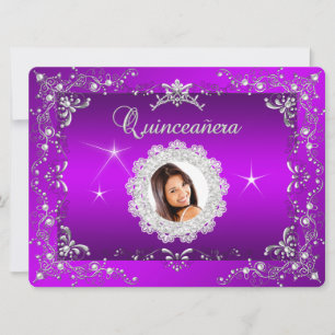 Princess Lila Magenta Quinceanera Silver Tiara Einladung