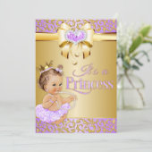 Princess Lilac & Gold Diamonds Herz Vintag Baby Einladung (Stehend Vorderseite)