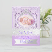 Princess Lilac New Baby Girl Ankündigung Foto (Stehend Vorderseite)
