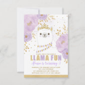 Princess Llama Birthday / Lila Gold Fiesta Party Einladung (Vorderseite)