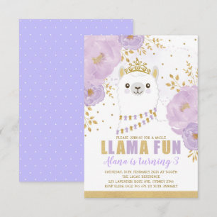 Princess Llama Birthday / Lila Gold Fiesta Party Einladung