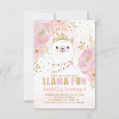 Princess Llama Birthday / Pink Gold Fiesta Party Einladung (Vorderseite)