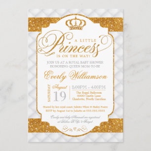 Princess Luxury White Gold Baby Dusche Einladung